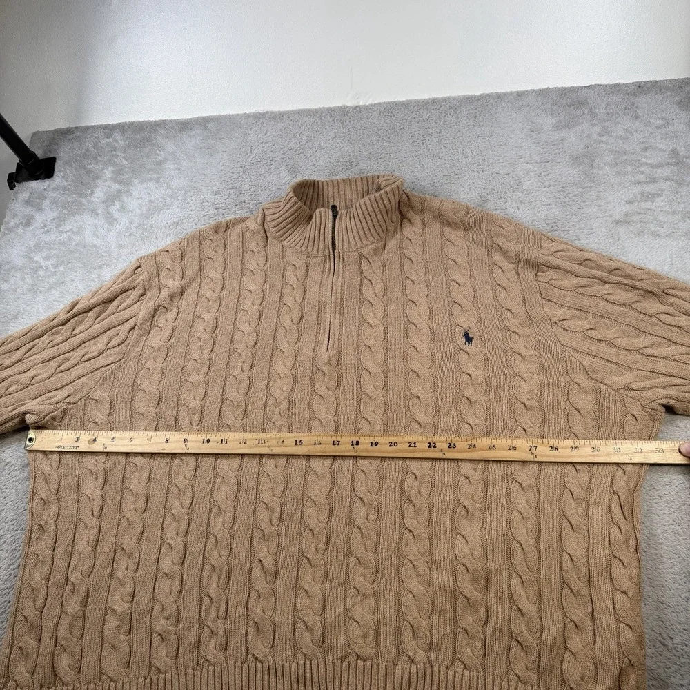 Polo Ralph Lauren Sweater Mens 4XB Beige 1/4 Zip Cable Knit Cotton Pullover